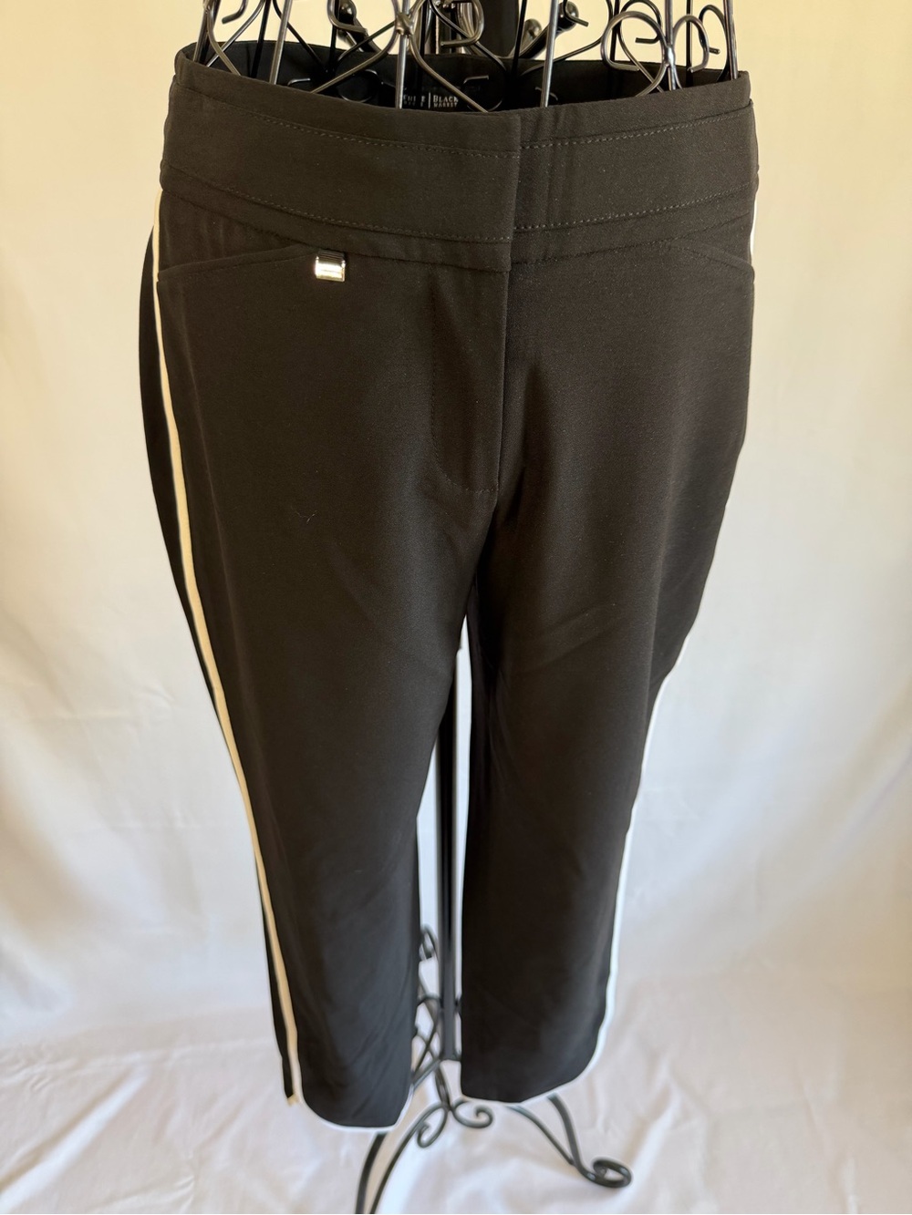 White House Black Market Women’s Black Jogger Pants with White Side Stripe